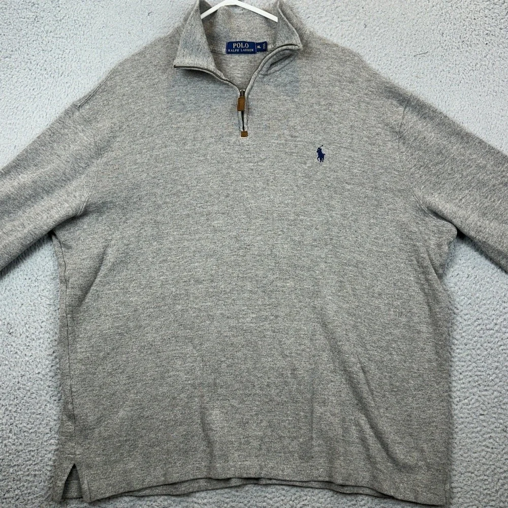 Polo Ralph Lauren Sweater Mens XL Grey Quarter Zip Knit Pullover Long Sleeve